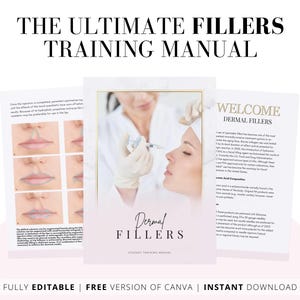 Volledige trainingshandleiding huidvullers voor cosmetische injectoren, trainingsgids fillers, stapsgewijze zelfstudies, bewerken in Canva