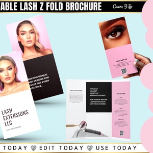 Lash Extensions Trifold Brochure, Eyelash Extensions, Z Fold Brochure, Lash Leaflet, Beauty Flyer, Edit in Canva