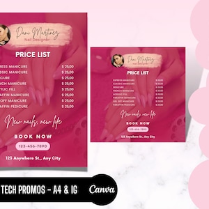 Flyersjablonen nagelprijzen, nageltechniekcursus, poster salonadvertenties, zelfklevende nagelontwerp, merkbekendheid, promotie, kaart, bewerken in canva