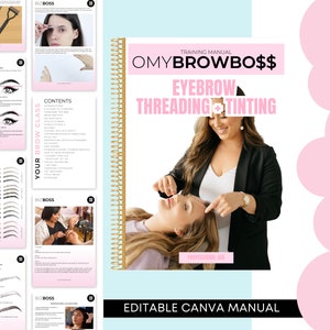 Brow THREADING Editable Training Manual, Eyebrow Threading Student Manual, Eyebrow Tint Training Guide, Edit in Canva for your Brow Class