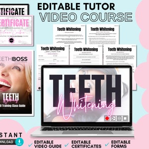 Teeth Whitening Online Training Course, Educator Training Bundle, Editable Training Manual, Certificates, Client Documents, Edit in Canva