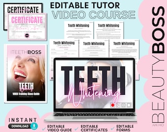 Teeth Whitening Online Training Course, Educator Training Bundle, Editable Training Manual, Certificates, Client Documents, Edit in Canva