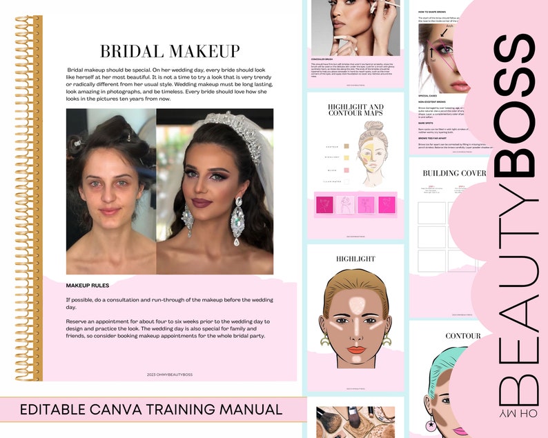 Makeup Manual, Makeup Artist Training Manual, Training & Business Guide, Editable Training Manual, Customizable, Editable in Canva