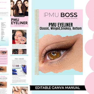 Eyeliner Micropigmentation Training Manual, SPMU Training Guide, Smokey Liner, Shaded Liner, Classic Liner, Bottom Liner, Edit Canva