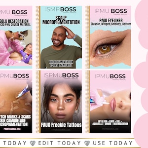 Manuali di formazione modificabili PMU, SMP, fard per labbra, eyeliner, camouflage della pelle, areola, cuoio capelluto, micropigmentazione, paramedico, lentiggini, modificabili