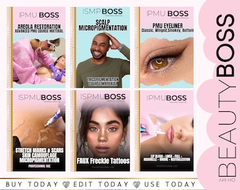 PMU Editable Training Manuals, SMP, Lip Blush, Eyeliner, Skin Camouflage, Areola, Scalp, Micropigmentation, Paramedical, Freckles, Editable