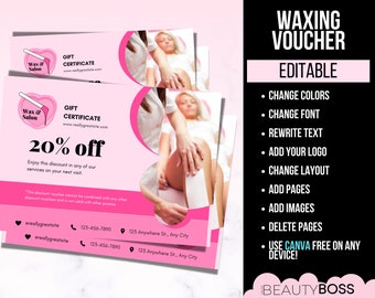Waxing Salon Gift Voucher, Esthetician, Wax Services, Waxing Appointment, Beauty Salon, Edit in Canva
