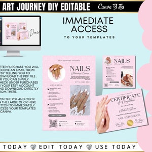 Nails Training Editable Templates, Nail Extensions flyer, Nail Art class, Course flyer, Nails training Certificate, Edit in Canva