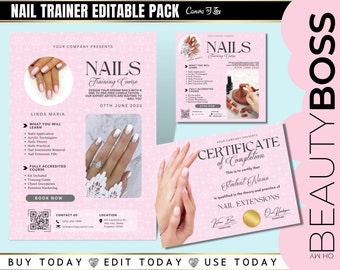 Nails Training Editable Templates, Nail Extensions flyer, Nail Art class, Course flyer, Nails training Certificate, Edit in Canva