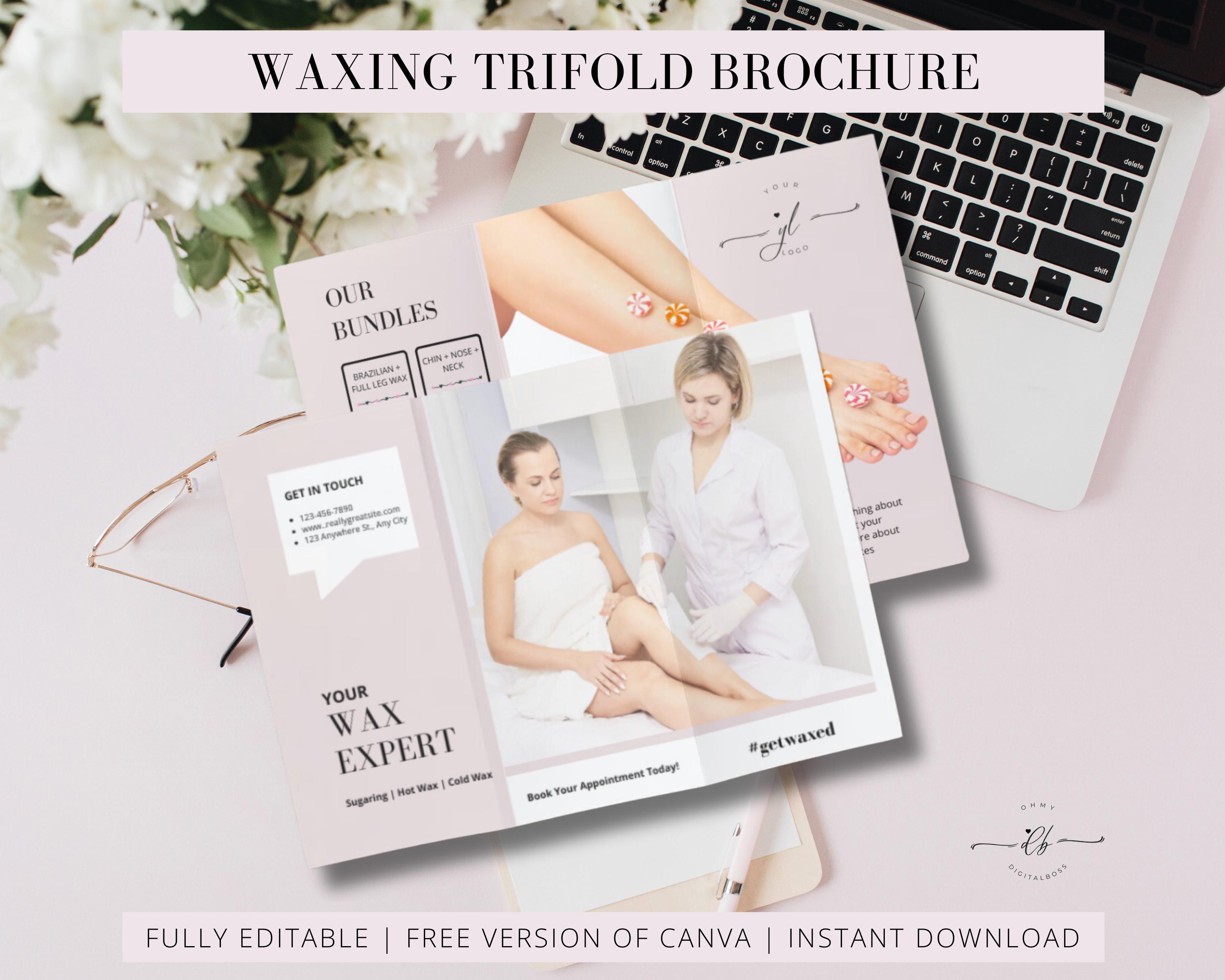 Waxing Salon Trifold Brochure, Esthetician, Wax Services, Waxing Flyers, Beauty Salon, Edit in Canva