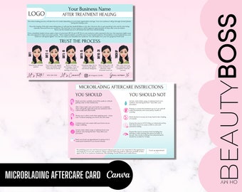 Microblading Aftercare Cards, Eyebrow Tattoo Care, PMU Brows, Edit in Canva
