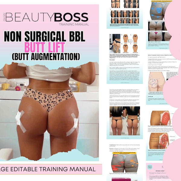 BBL BUTT LIFT, Butt Augmentation Training Manual, Non Surgical Buttock Lift, Hip Dip Injections, Bum Filler Training Guide, Edit in Canva