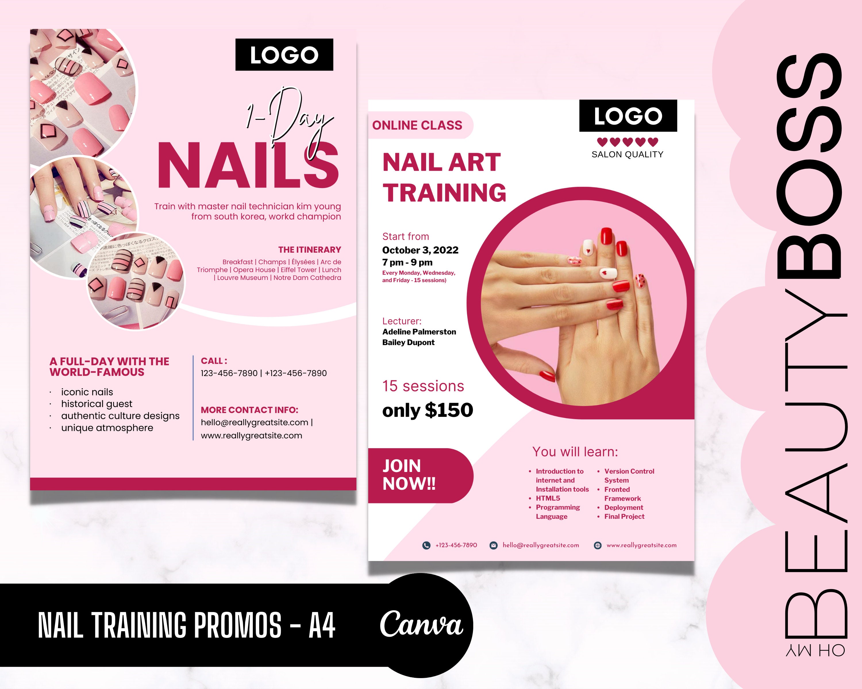 Nail Training Flyer Templates, Nail Tech Class, Salon Ads Poster, Stick