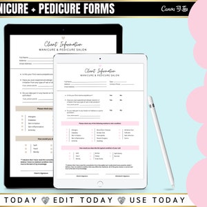 Manicure and Pedicure Documents, Consent Form, Consultation Form, Nail Services, Nail Technician, Editable Templates, Edit in Canva