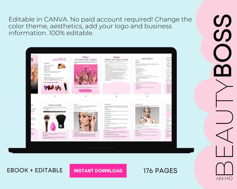 Makeup Manual, Makeup Artist Training Manual, Training & Business Guide, Editable Training Manual, Customizable, Editable in Canva