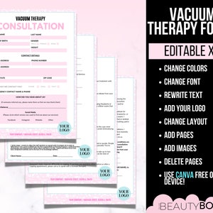 Vacuum Therapy Forms, Buttock Cupping, Butt Lift Consent, Editable Body Contouring Documents, Edit in Canva