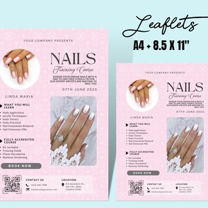 Nails Training Editable Templates, Nail Extensions flyer, Nail Art class, Course flyer, Nails training Certificate, Edit in Canva