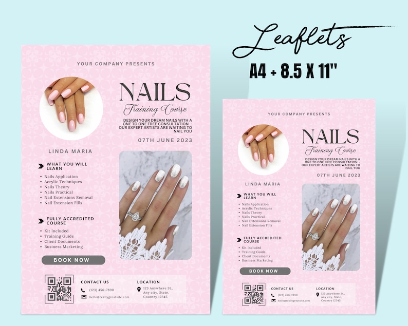Nails Training Editable Templates, Nail Extensions flyer, Nail Art class, Course flyer, Nails training Certificate, Edit in Canva
