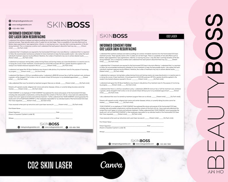 CO2 Laser Consent Form, Informed Consent, Laser Skin Therapy, Laser