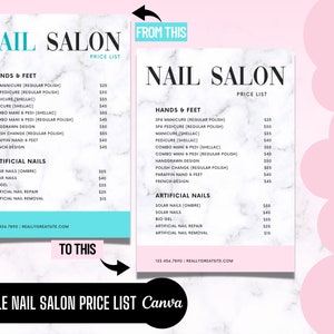 Price lists for Nail Technicians, Nail Salon Prices, Beauty Flyer, Simple, Minimalist, DIY Templates, Edit in Canva