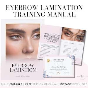 Eyebrow Lamination Training Manual, Eyebrow Lamination, Student Certificate, Eyebrow Wax Training Guide, Edit in Canva for your Brow Class