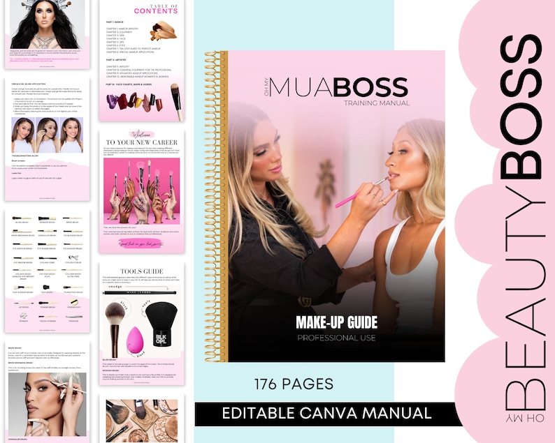 Makeup Manual, Makeup Artist Training Manual, Training & Business Guide, Editable Training Manual, Customizable, Editable in Canva