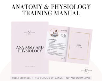 Podręcznik do nauki anatomii i fizjologii, przewodnik do nauki anatomii i fizjologii dla studentów i korepetytorów, edytowalny szablon kursu anatomii, edycja w Canva