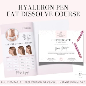 Hyaluron Pen Fett lösen Trainingsbuch, Fett lösen Training Guide, Lipolyse Online-kurs, Diplom, Zertifikat, bearbeiten in Canva
