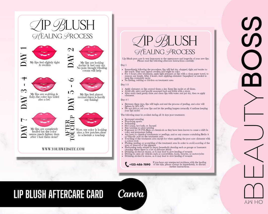 Lip Blush Aftercare, Lips Tattoo Care Cards, Micropigmentation, PMU