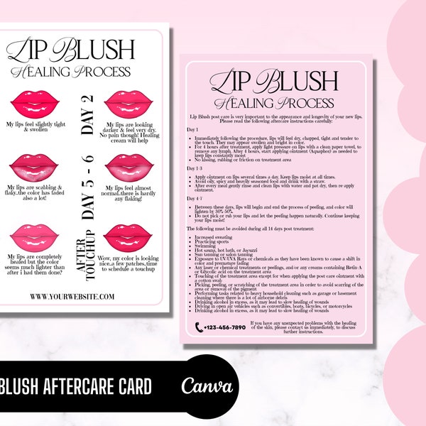 Lip Blush Aftercare, Lips Tattoo Care Cards, Micropigmentation, PMU Lips, Edit in Canva