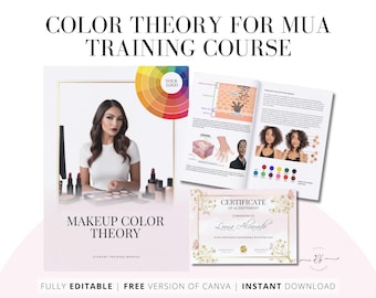 MUA Färgteoriutbildning, redigerbar manual och certifikat (Canva-mall)