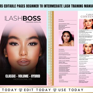Eyelash Extensions Training Manual, Classic Volume Hybrid Lashes (Editable Canva Template)
