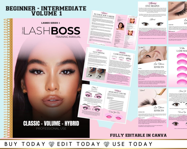 Editable Lash Extensions Training Manual & Certificates (canva Template ...