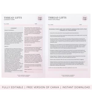 PDO & PLLA Threads Lifts Training Manual, Aesthetics Threads Mapping for Face, Neck, Body, Medical Student Guide, Edit in Canva