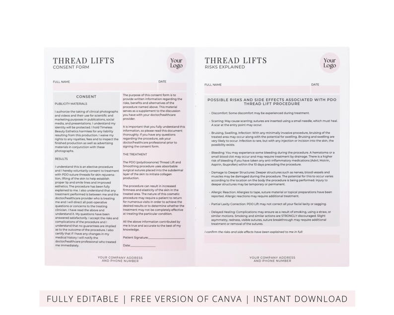 PDO & PLLA Threads Lifts Training Manual, Aesthetics Threads Mapping for Face, Neck, Body, Medical Student Guide, Edit in Canva
