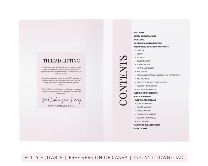 PDO & PLLA Threads Lifts Training Manual, Aesthetics Threads Mapping for Face, Neck, Body, Medical Student Guide, Edit in Canva