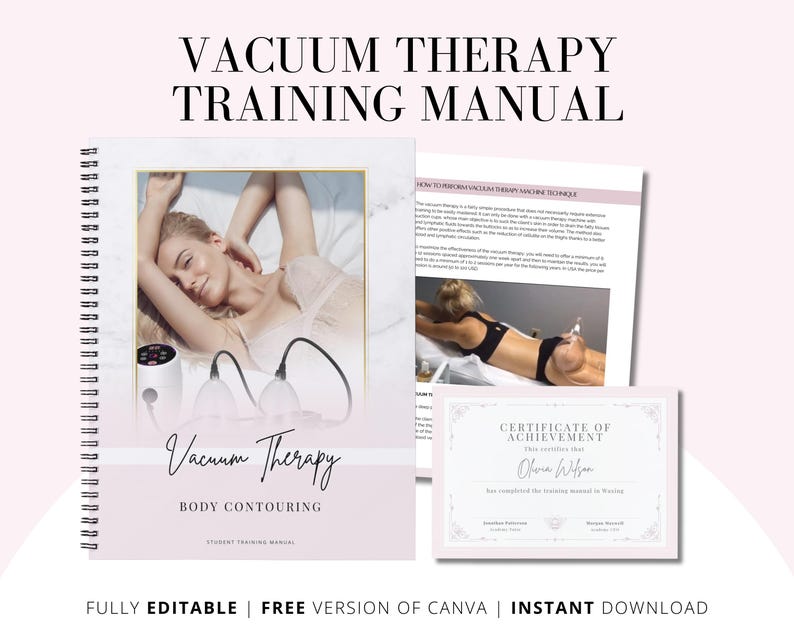 Vacuum Cupping Therapy Training Manual, Buttock Cupping, Breast Cupping, Machine Vacuum Suction, Manual Body Cupping, Edit in Canva