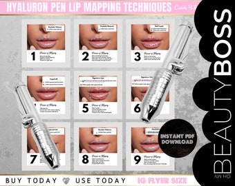 Hyaluron Pen Lip Maps, Lip Mapping Guides, Techniques, Russian Lips, Cupids Bow Lift, Keyhole Pout, Printable PDF, Social Flyer Templates