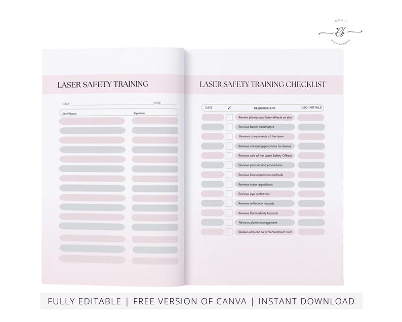 Medical Spa Clinic Safety Policies, Procedures Manual, SOP, MedSpa, Office Health Policy, OSHA, Lasers, Hazards, ANSI, Edit in Canva
