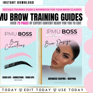 SPMU Brows Training Guides, Advanced Brow Mapping, Microblading Eyebrows Corrections, PMU Brows Cover Ups, Editable in Canva