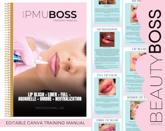 PMU Lip Blush Training Manual, Editable Canva Guide