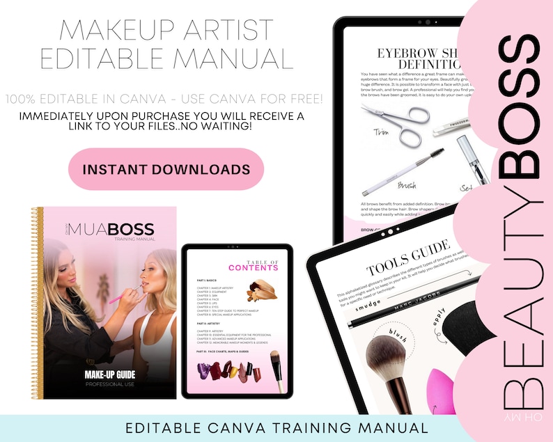 Makeup Manual, Makeup Artist Training Manual, Training & Business Guide, Editable Training Manual, Customizable, Editable in Canva