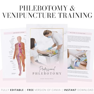 Phlebotomy & Venipuncture Training Manual, Cosmetic Aesthetic Practitioners Training Guide, Students or Tutors, Editable Canva Template