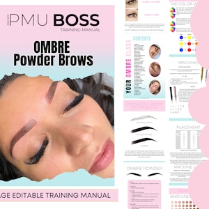Manual de treinamento para sobrancelhas em pó ombré, guia de treinamento para maquiagem permanente, sobrancelhas ombré, sobrancelhas em pó, edição Canva