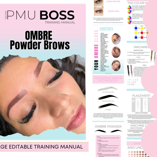 Ombre Powder Brows Training Manual, Permanent Makeup Training Guide, Ombre brows, Powder Brows, Edit Canva