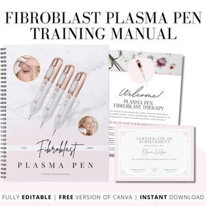 Manual del curso de capacitación sobre pluma de plasma para fibroblastos, certificado de estudiante de pluma de plasma, cuerpo de pluma de plasma, cara, básico, avanzado, editable en Canva