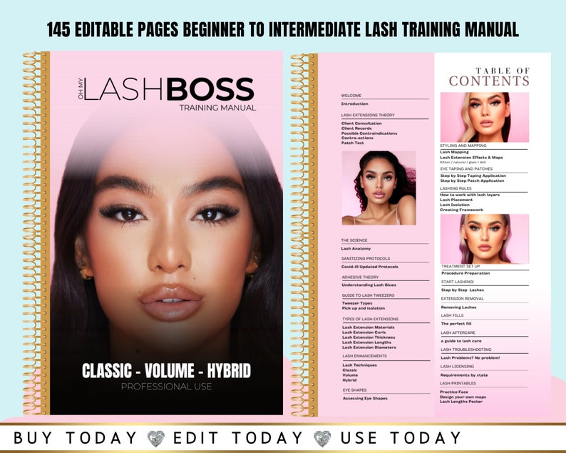 Editable Lash Extensions Training Manual & Certificates (canva Template ...
