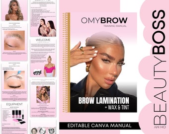 Brow LAMINATION Editable Training Manual, Eyebrow Lamination Student Manual, Eyebrow Wax Training Guide, Edit in Canva for your Brow Class