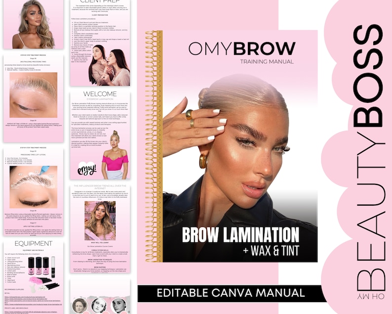 Brow LAMINATION Editable Training Manual, Eyebrow Lamination Student Manual, Eyebrow Wax Training Guide, Edit in Canva for your Brow Class