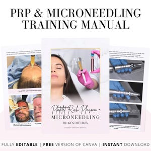 PRP & Microneedling Training Manual, Platelet Rich Plasma, Skin Needling, Skin Care, Scalp, Hair, Guide, Online Course, Edit in Canva